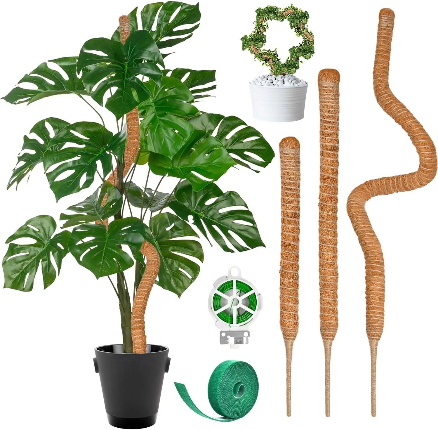 3 Pack Bendable Moss Pole, 28" 48" 63" Monstera Plant Support for Climbing Indoor Plants, Tall Coir Plant Pole Sticks Support Stakes for Potted Plants, Pothos, Philodendron