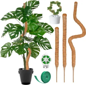 3 Pack Bendable Moss Pole, 28" 48" 63" Monstera Plant Support for Climbing Indoor Plants, Tall Coir Plant Pole Sticks Support Stakes for Potted Plants, Pothos, Philodendron
