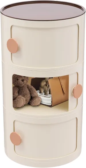 3 Tier Rounded Cabinet, Round Nightstand Detachable End Table with Storage Lightweight Side Table, Round End Table with Storage for Living Room Bedroom Bathroom Kitchen (Beige)