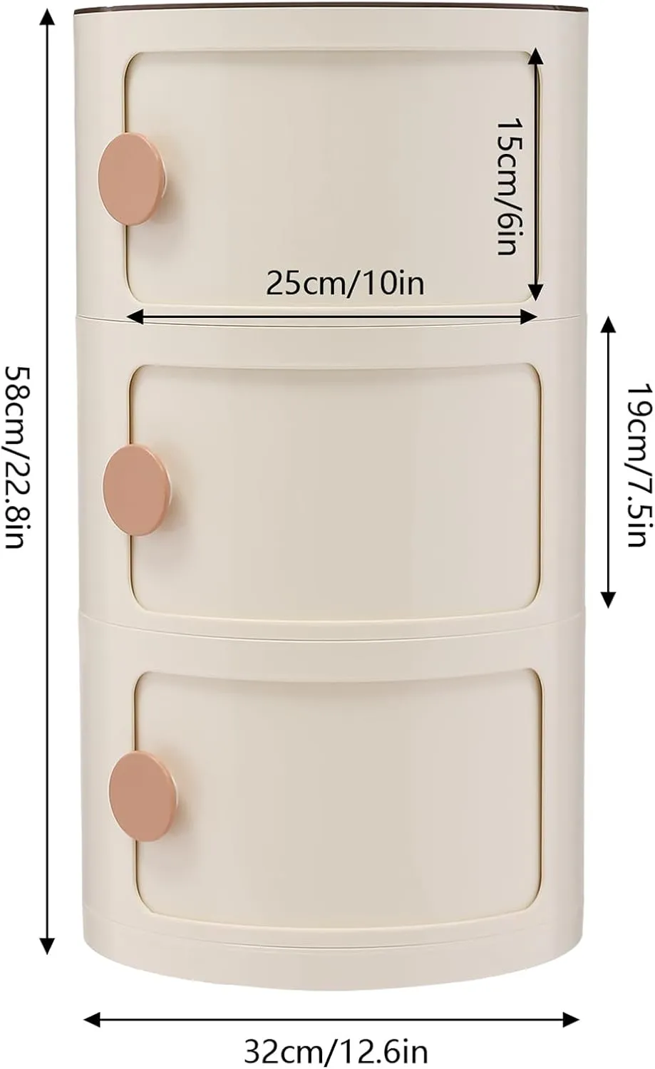 3 Tier Rounded Cabinet, Round Nightstand Detachable End Table with Storage Lightweight Side Table, Round End Table with Storage for Living Room Bedroom Bathroom Kitchen (Beige)