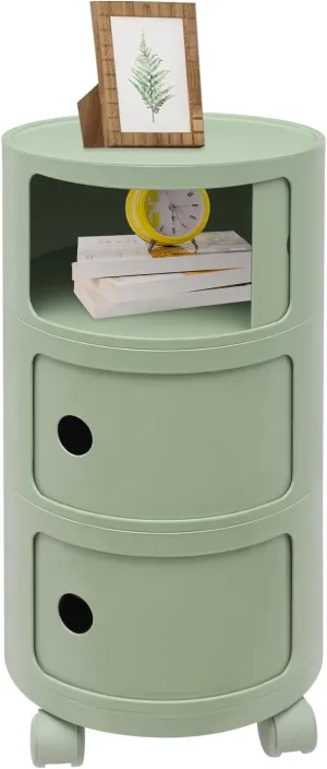 3 Tier Rounded Cabinet, Round Nightstand Detachable End Table with Storage Lightweight Side Table, Round End Table with Storage for Living Room Bedroom Bathroom Kitchen (Green with Pulleys)