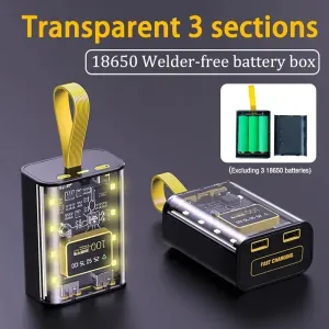 3×18650 Power Bank Case with Night Light – Dual USB Charging DIY Battery Storage Box for iPhone & Xiaomi