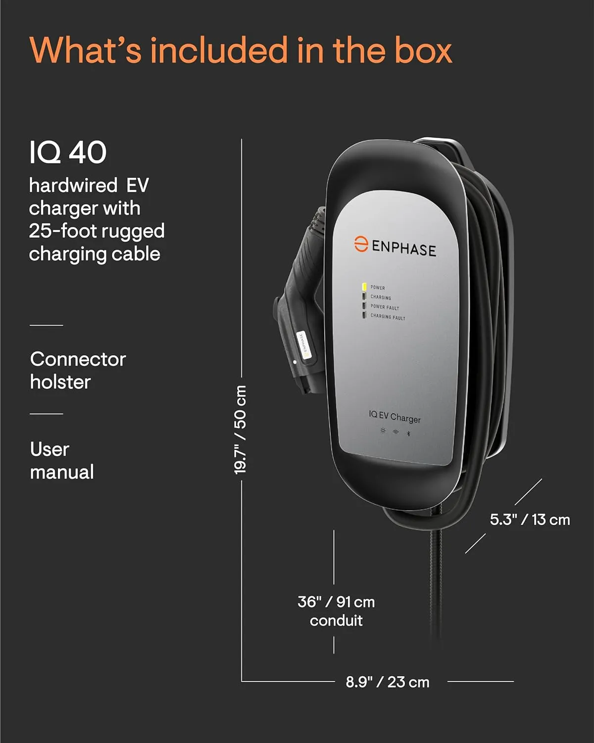32 Amp Smart Level 2 EV Charger - Enphase IQ 40 (Formerly ClipperCreek), Hardwired, Electric Car Charger with J1772 Connector, 5-Year Warranty, 25ft Cable for Home Use