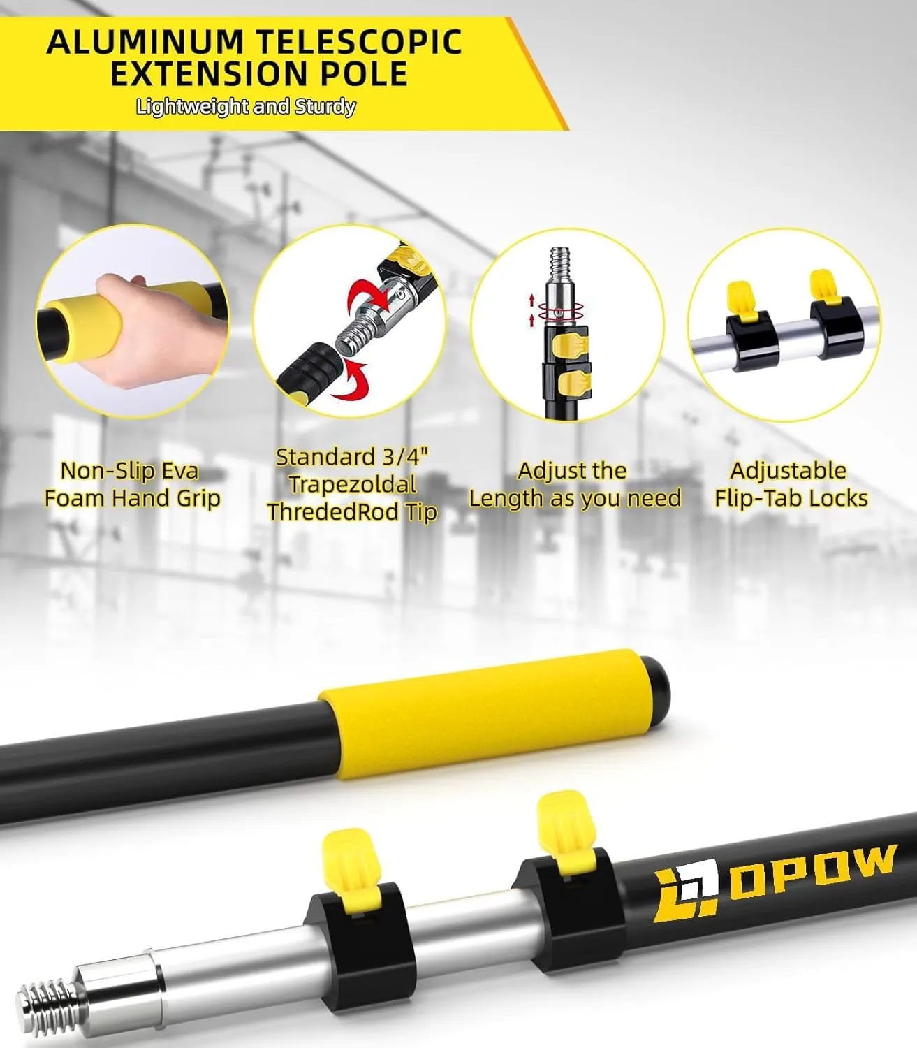 3.4-8 Telescopic Extension Pole,FT Multi-Purpose Aluminum Alloy Telescoping Rod with Flip-Lock Design, Sturdy for Painting Dusting, High House Maintenance, and Window Cleaning