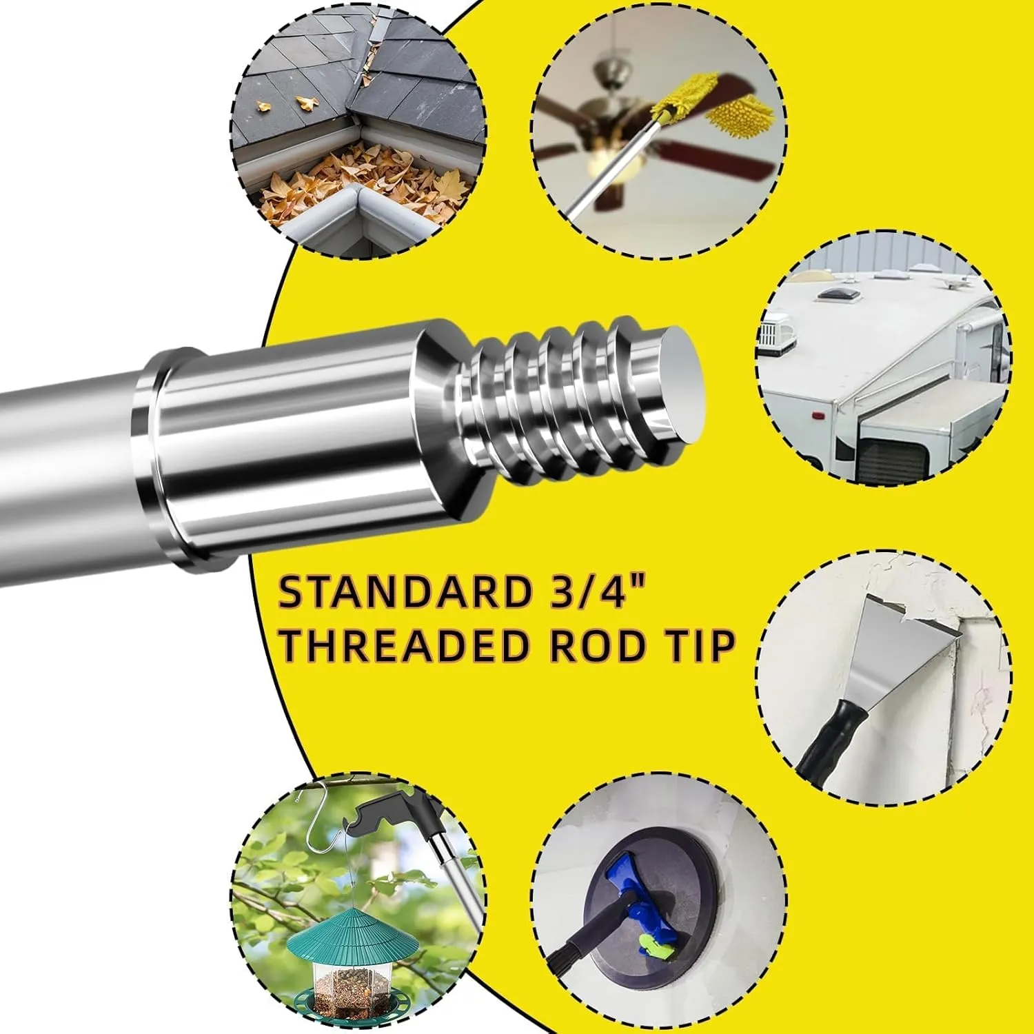 3.4-8 Telescopic Extension Pole,FT Multi-Purpose Aluminum Alloy Telescoping Rod with Flip-Lock Design, Sturdy for Painting Dusting, High House Maintenance, and Window Cleaning