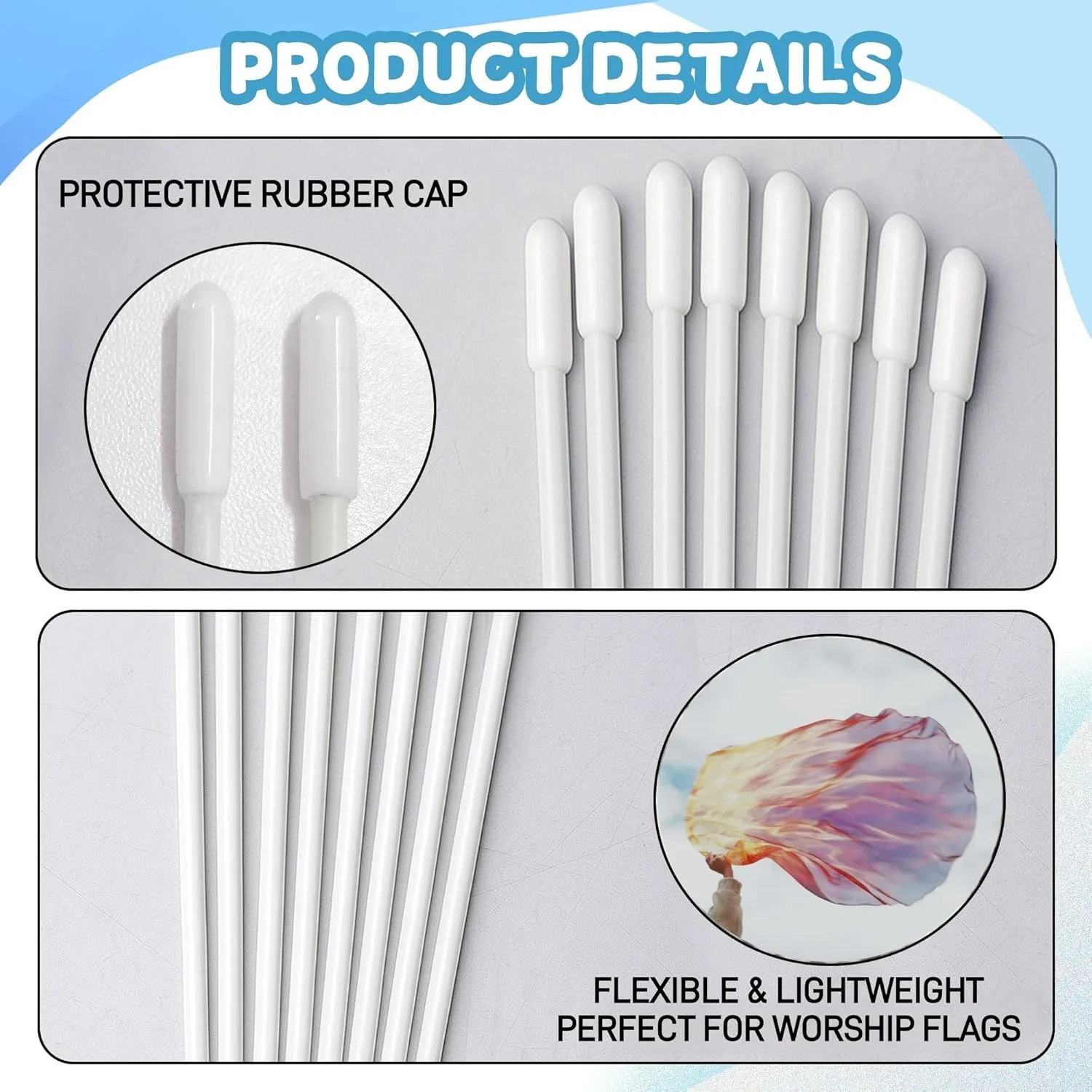 35.43" Fiberglass Flexible Rods for Worship Flags, Flexi Rod for Praise Dance Flags, Flexible Flag Pole, 10Pack