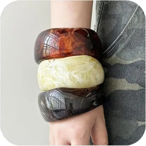 3Pcs Resin Chunky Bangle Bracelets for Women, Beach Colorful Irregular Acrylic Bracelet, Wide Stackable Bangles Vacation Bracelet