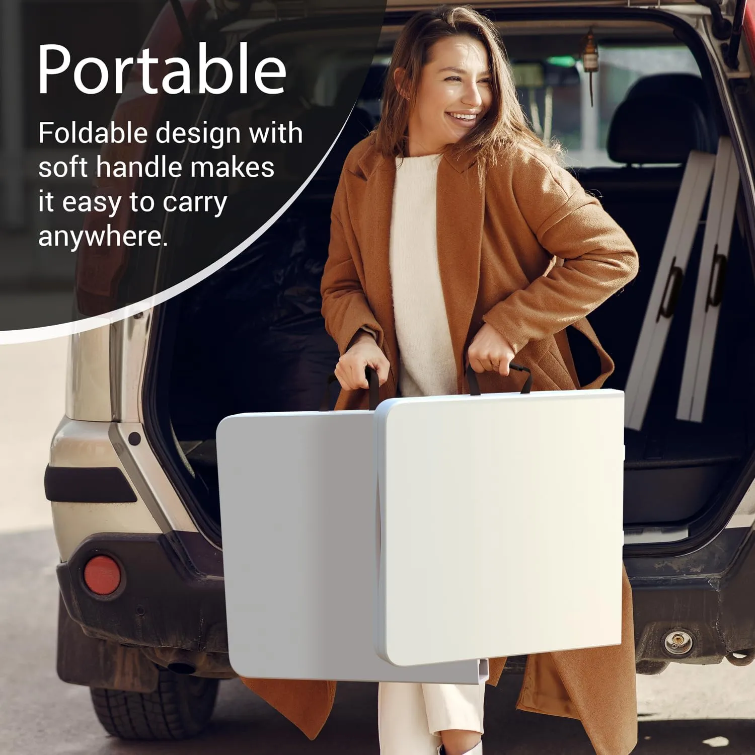 4 Feet Foldable Table Adjustable Height with Built in Handle, Steel Legs | Heavy Duty Portable | Perfect for Party, Dining, Wedding, Events, Picnic Indoor, Outdoor, Camping, Utility, Folding