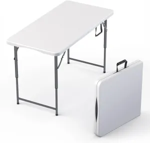 4 Feet Foldable Table Adjustable Height with Built in Handle, Steel Legs | Heavy Duty Portable | Perfect for Party, Dining, Wedding, Events, Picnic Indoor, Outdoor, Camping, Utility, Folding