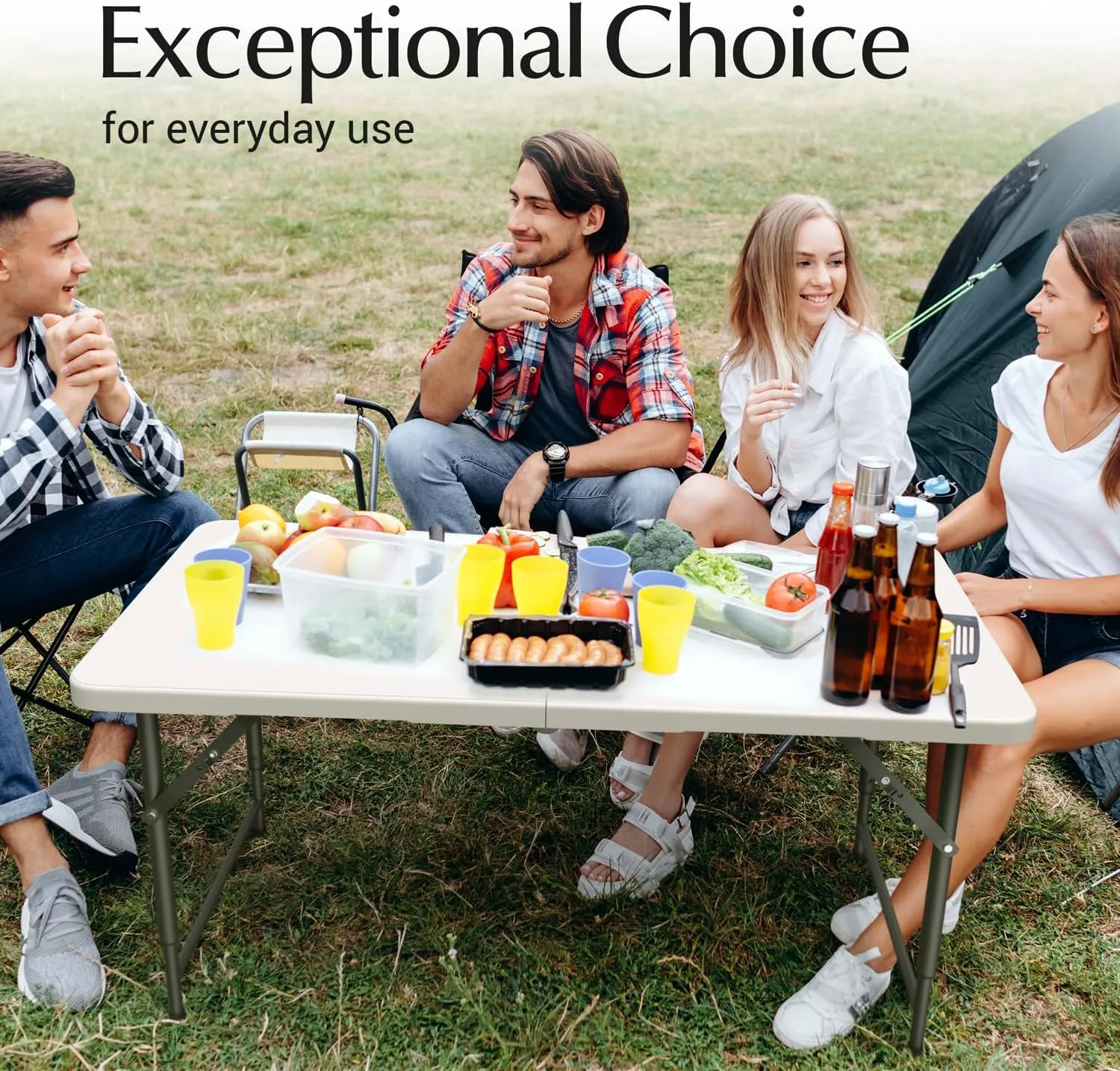 4 Feet Foldable Table Adjustable Height with Built in Handle, Steel Legs | Heavy Duty Portable | Perfect for Party, Dining, Wedding, Events, Picnic Indoor, Outdoor, Camping, Utility, Folding