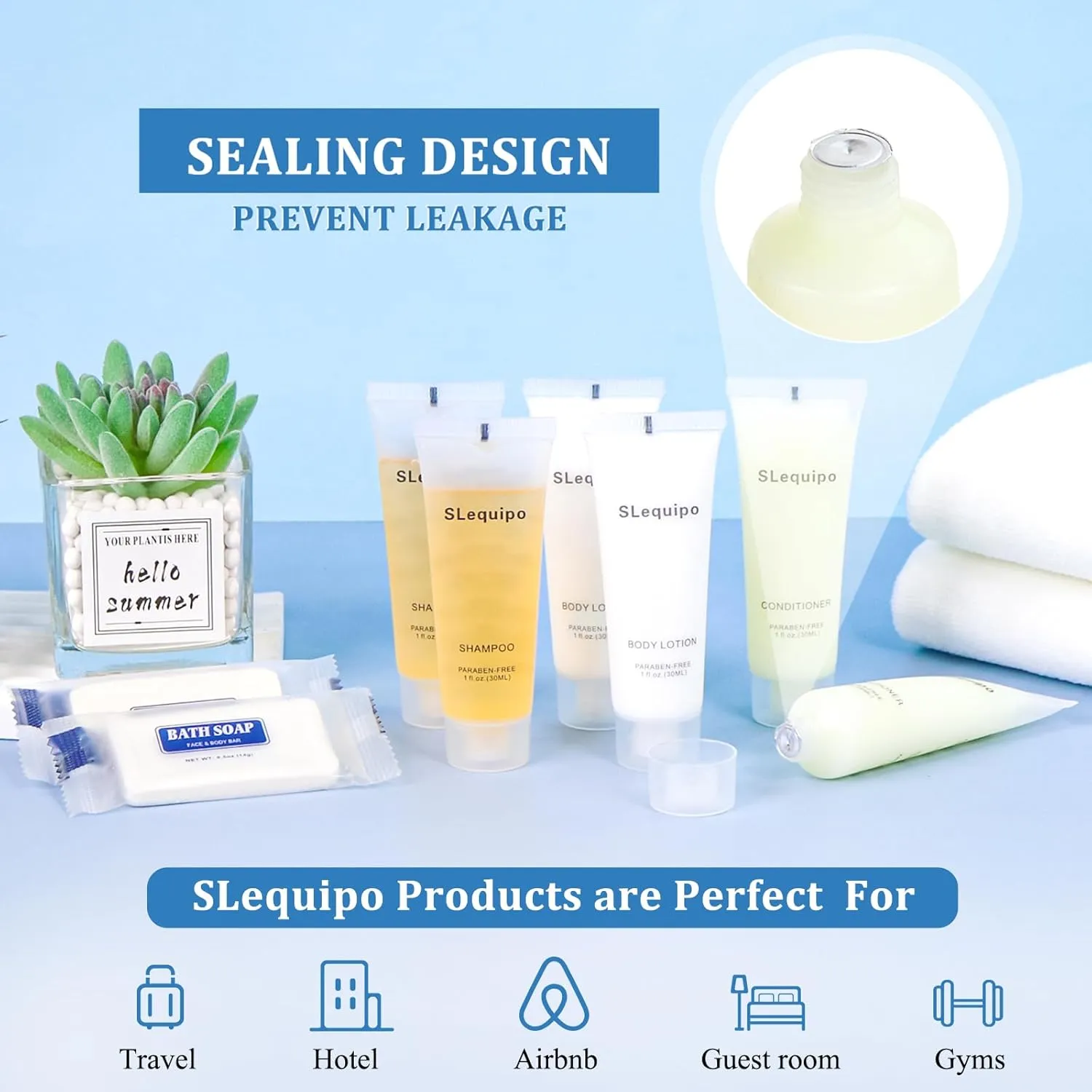 4-IN-1 Hotel Toiletries Bulk Set (200PCS) 4-Piece Set: 50 Hotel Bar Soap 0.5oz, 50 Hotel Shampoo, 50 Conditioner Travel Size, 50 Hotel Body Lotion - Bulk Mini Guest Amenities