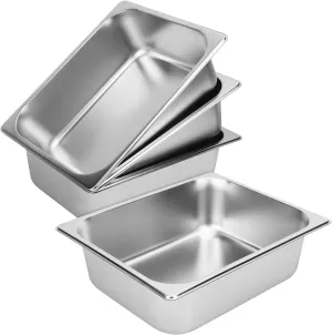 4 Pack 1/2 Size Stainless Steel Steam Pan, 4 Inch Deep Anti-Jamming Steam Pan, Stackable Steam Pan, Professional Grade, Hotel Steam Pans for Steam Table, Catering, Home Kitchen & Dining