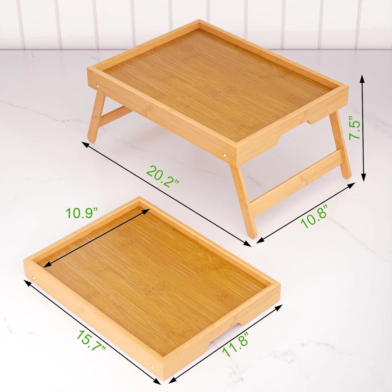 4 Pack Bamboo Bed Tray Table with Folding Legs,Breakfast Trays,Serving Tray for Food and Snack,Laptop Trays for Working(Natural)