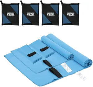 4 Pack Microfiber for Body S L XL Quick Dry Compact Absorbent Camping Towel for Travel Beach Swimming Pool Hiking Pack Yoga Gym Outdoor Sports(Blue)