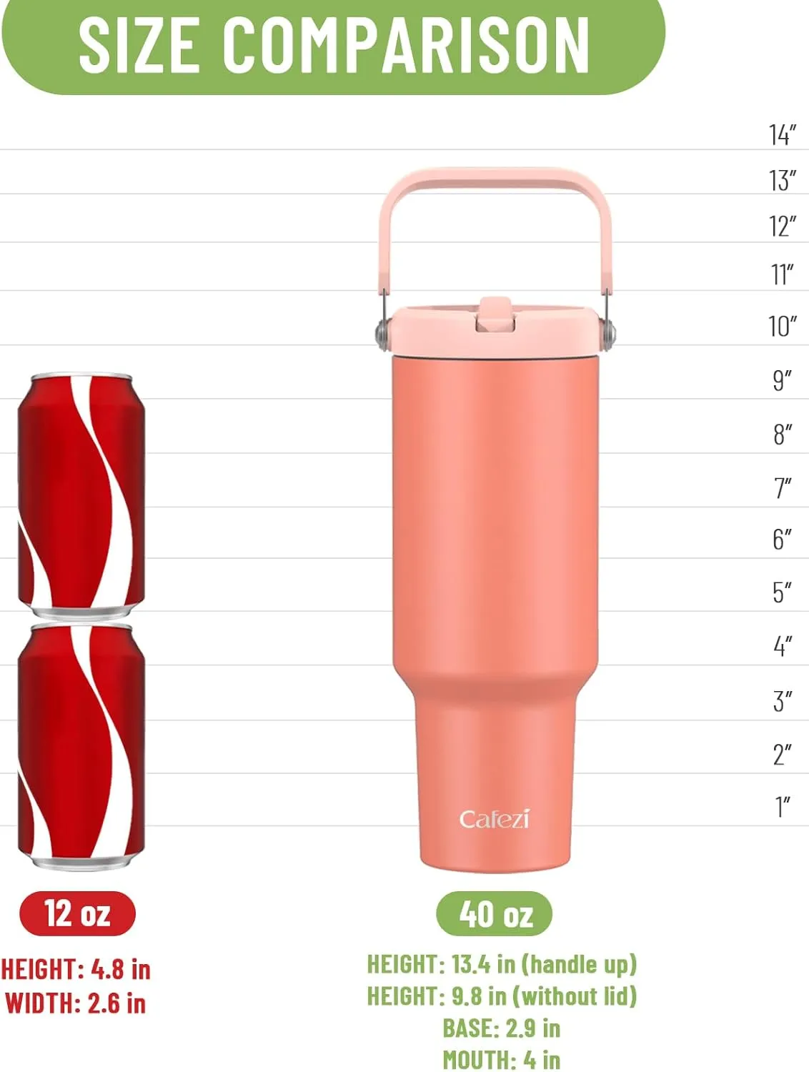 40 oz Tumbler with Lid and Straw, Stainless Steel Vacuum Insulated Tumblers with Flip Straw and Top Handle, Reusable Insulated Water Bottle for Home, Office, Leakproof, Fit in Cup Holder