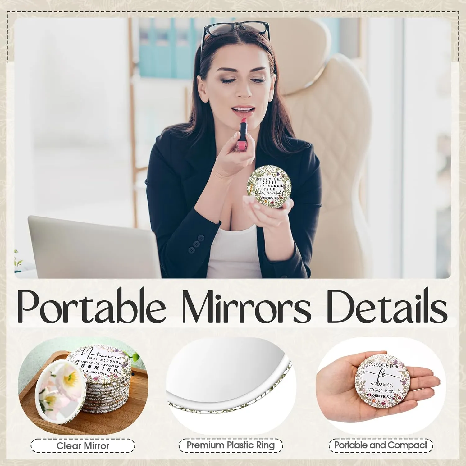 40 Pcs Mini Bible Verse Compact Mirrors Bulk Religious Christian Gifts Wildflower Theme Pocket Mirrors Portable Small Church Gifts for Women Spring Church Group Sunday School