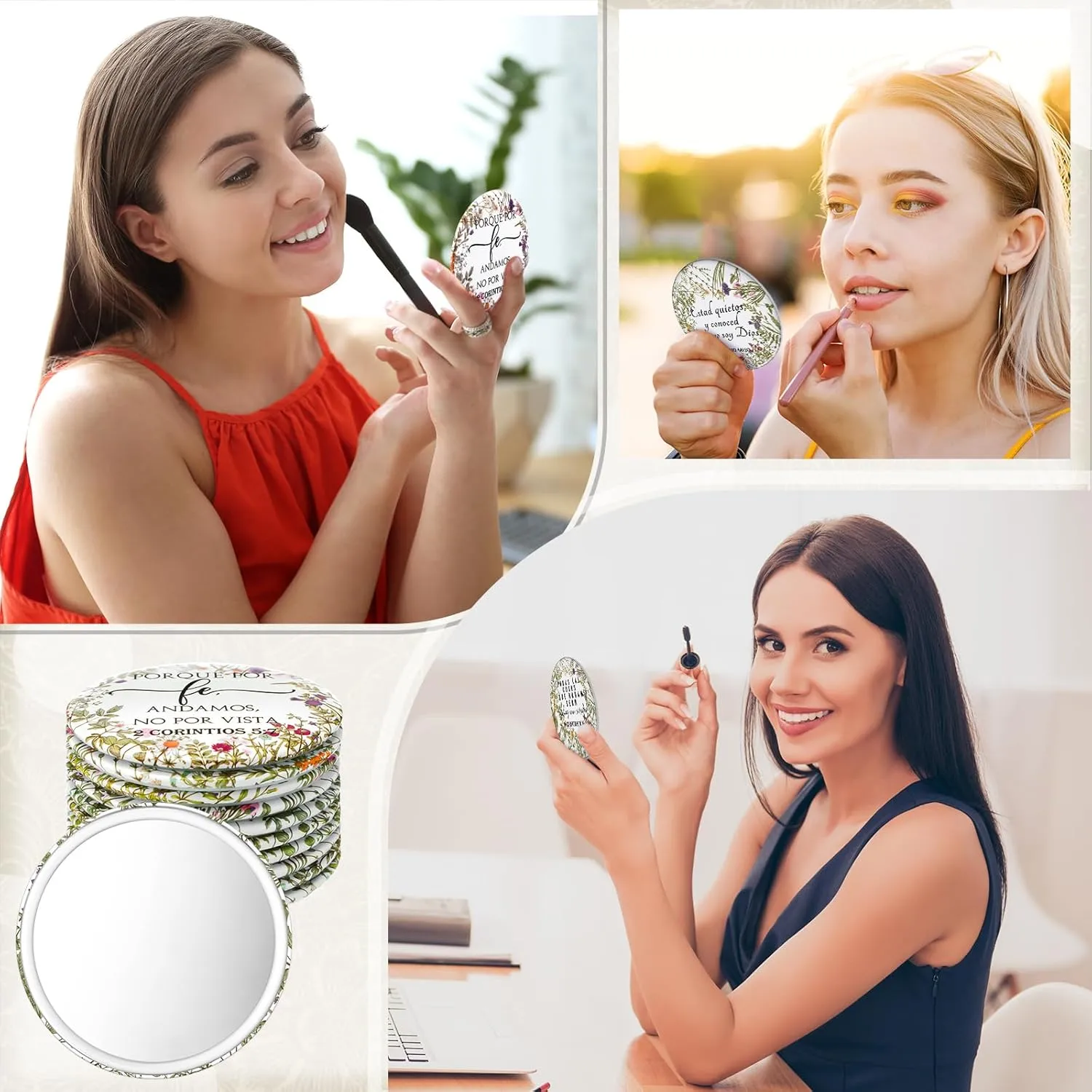 40 Pcs Mini Bible Verse Compact Mirrors Bulk Religious Christian Gifts Wildflower Theme Pocket Mirrors Portable Small Church Gifts for Women Spring Church Group Sunday School