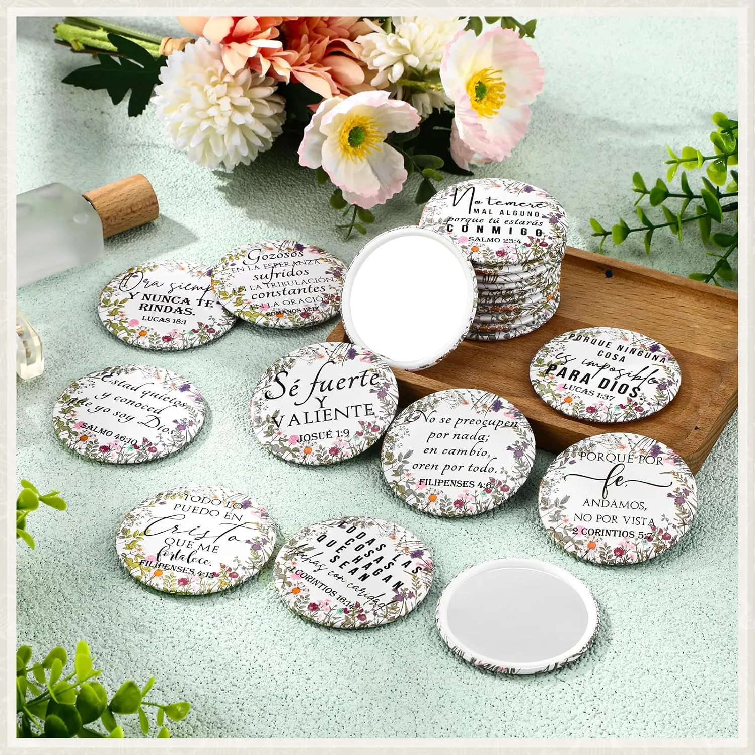 40 Pcs Mini Bible Verse Compact Mirrors Bulk Religious Christian Gifts Wildflower Theme Pocket Mirrors Portable Small Church Gifts for Women Spring Church Group Sunday School