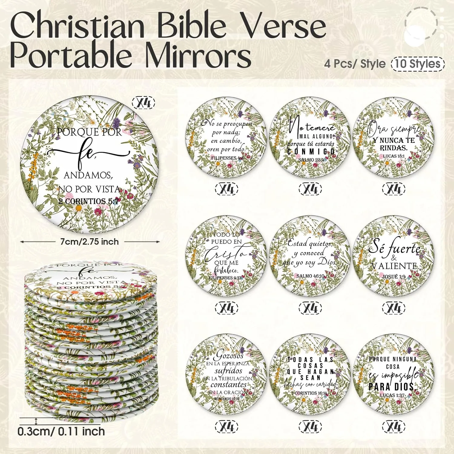 40 Pcs Mini Bible Verse Compact Mirrors Bulk Religious Christian Gifts Wildflower Theme Pocket Mirrors Portable Small Church Gifts for Women Spring Church Group Sunday School