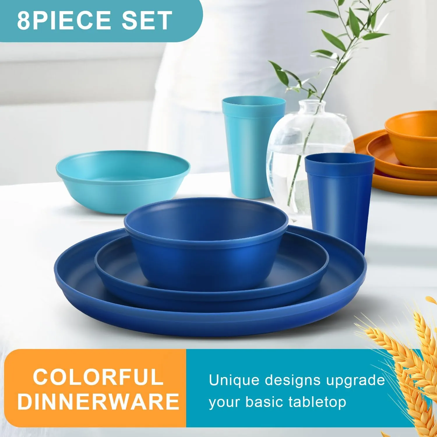 40-Piece Kitchen Plastic Dinnerware Set，Modern Dish Set for Apartment Essentials, Travel, Camping& RV, Picnic & Home Party, Reusable Plates Kids Plates and Bowls with Cutlery Set, Black