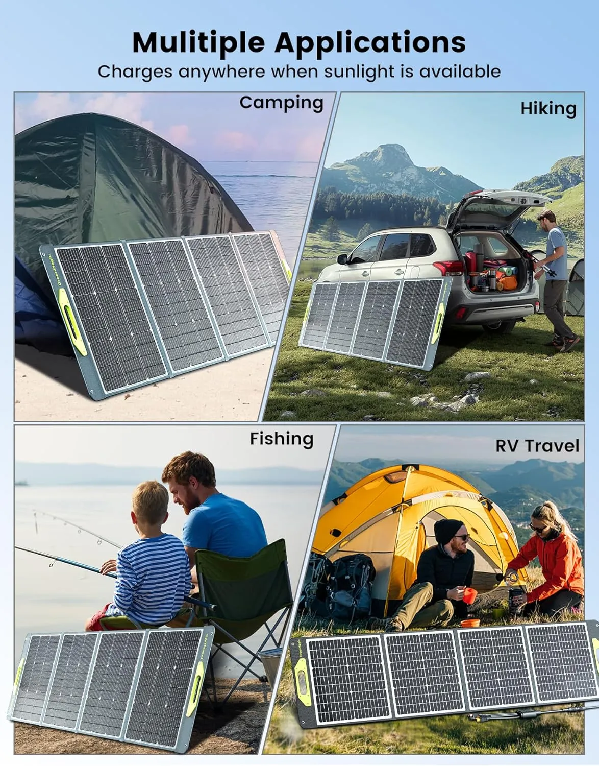 400W Portable Solar Panel, Greenmagic 400W 39V Foldable Portable Solar Panel Charger, with MC-4 Output Connector for Camping RVing Home Backup IP67 Waterproof with an Adjustable Kickstand