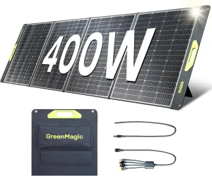 400W Portable Solar Panel, Greenmagic 400W 39V Foldable Portable Solar Panel Charger, with MC-4 Output Connector for Camping RVing Home Backup IP67 Waterproof with an Adjustable Kickstand
