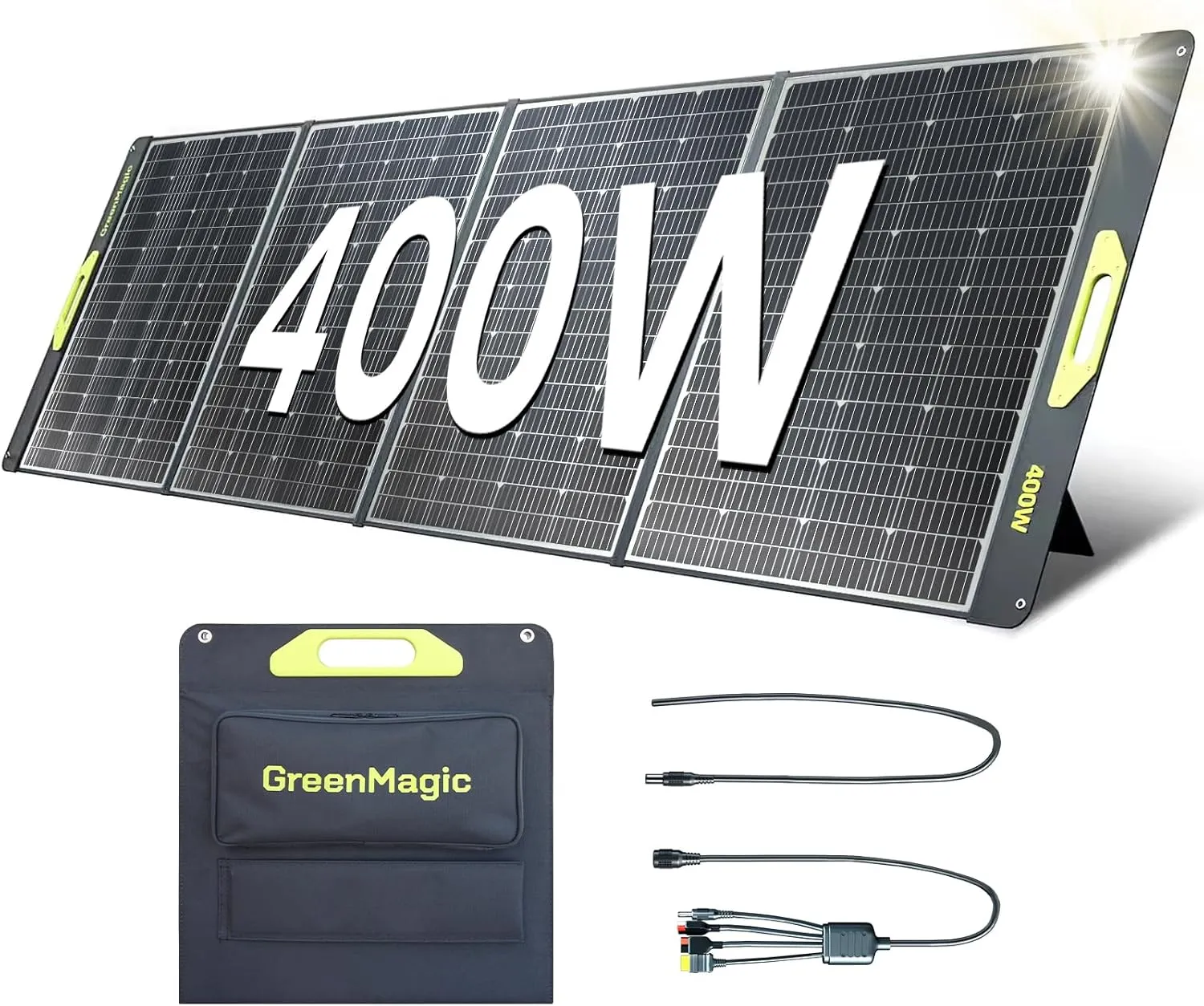 400W Portable Solar Panel, Greenmagic 400W 39V Foldable Portable Solar Panel Charger, with MC-4 Output Connector for Camping RVing Home Backup IP67 Waterproof with an Adjustable Kickstand