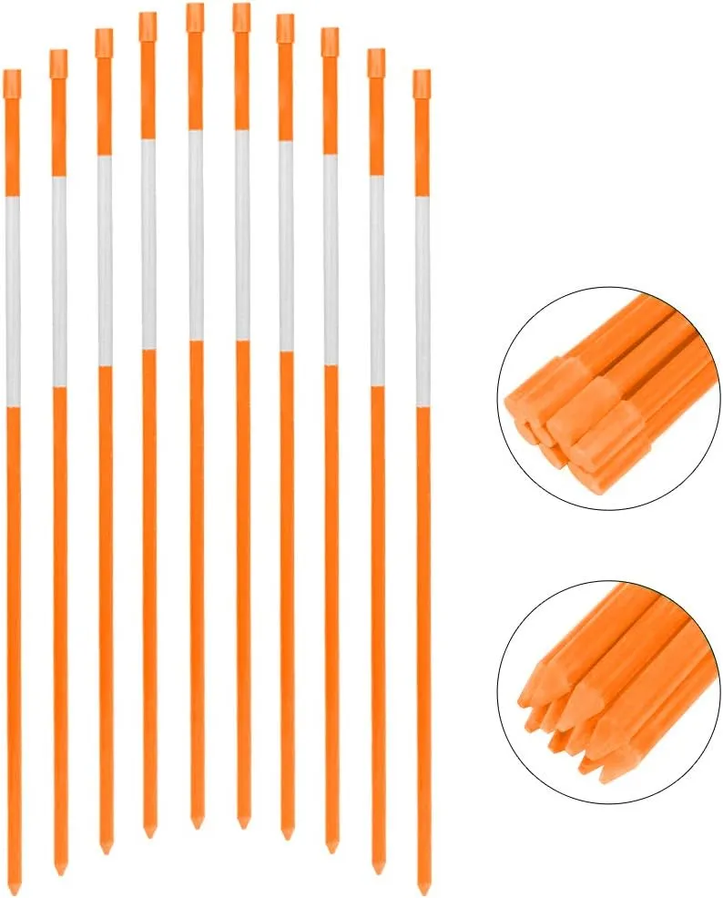 48-Inch Reflective Driveway Makers Orange 20Pcs, 5/16-Inch Dia Solid Fiberglass Poles Snow Stakes for Parking,Walkways Easy Visibility