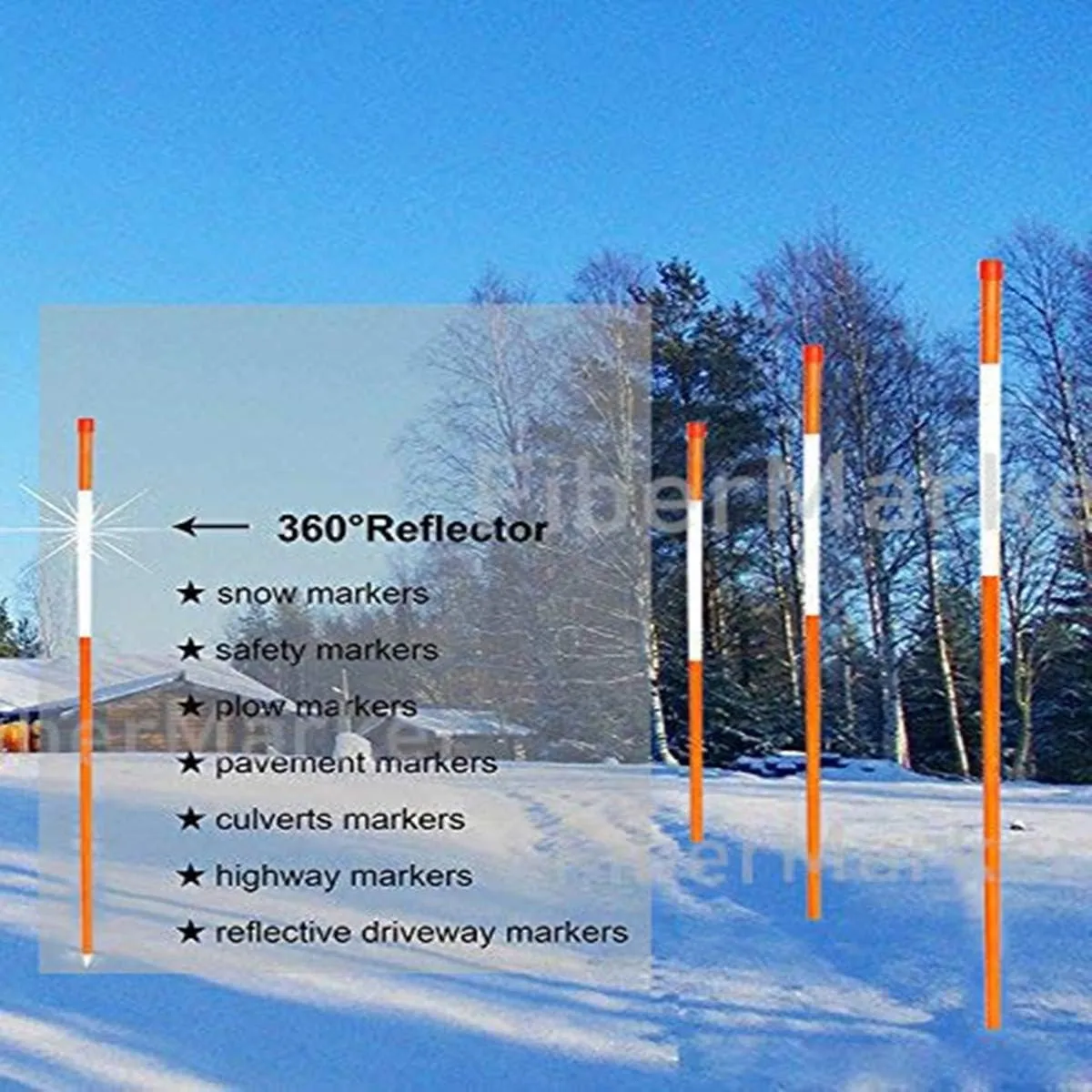 48-Inch Reflective Driveway Makers Orange 20Pcs, 5/16-Inch Dia Solid Fiberglass Poles Snow Stakes for Parking,Walkways Easy Visibility