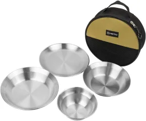 4pcs Camping Tableware Sets Reusable Stainless Steel Plates and Bowls for Outdoor Camping Hiking