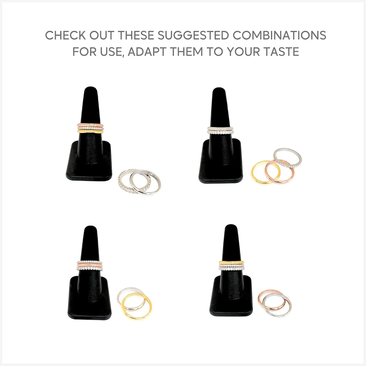 5 Bands Stackable Rings for Women - 14K Gold Plated and Zirconia Stacking Rings, Tarnish Resistant, Elegant and Durable