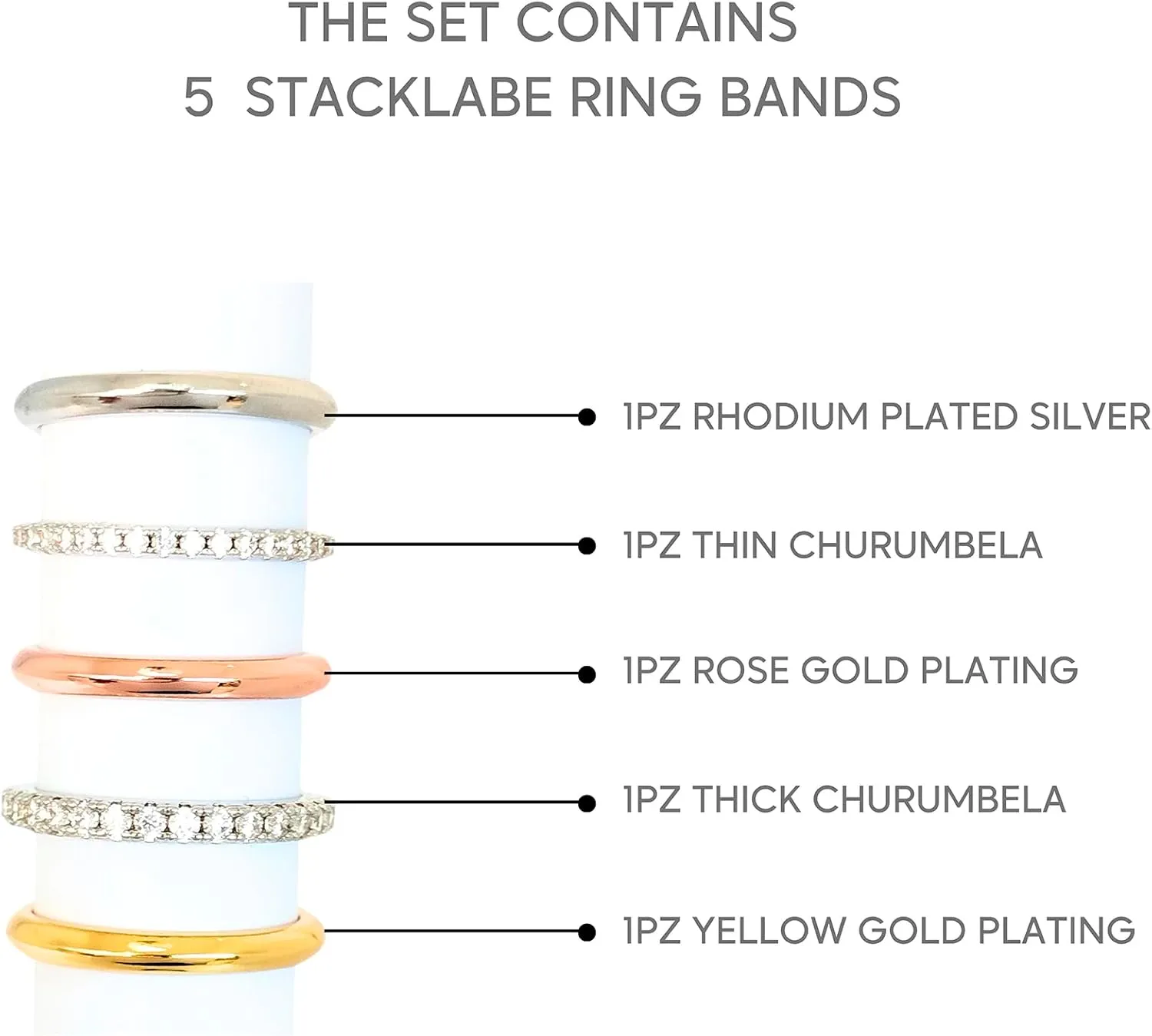 5 Bands Stackable Rings for Women - 14K Gold Plated and Zirconia Stacking Rings, Tarnish Resistant, Elegant and Durable