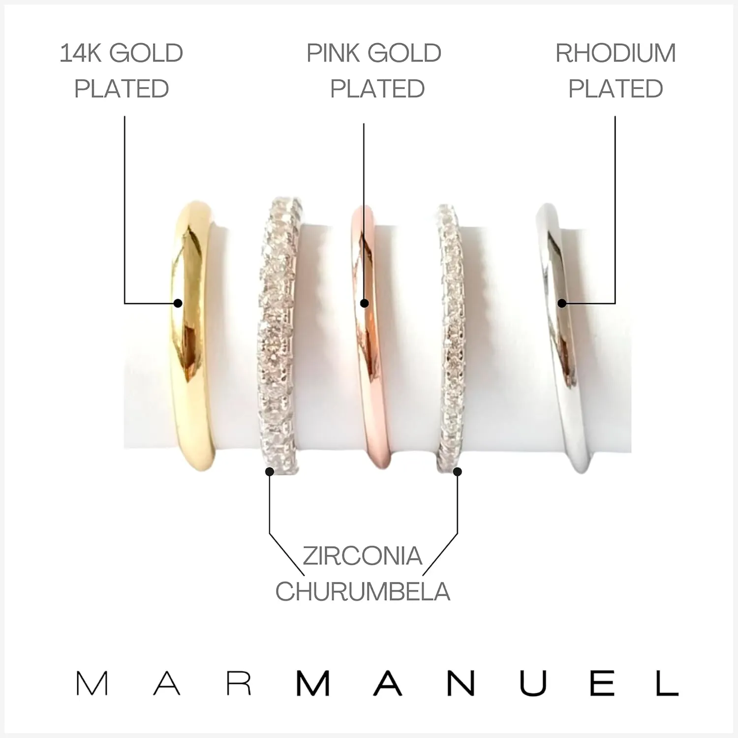 5 Bands Stackable Rings for Women - 14K Gold Plated and Zirconia Stacking Rings, Tarnish Resistant, Elegant and Durable