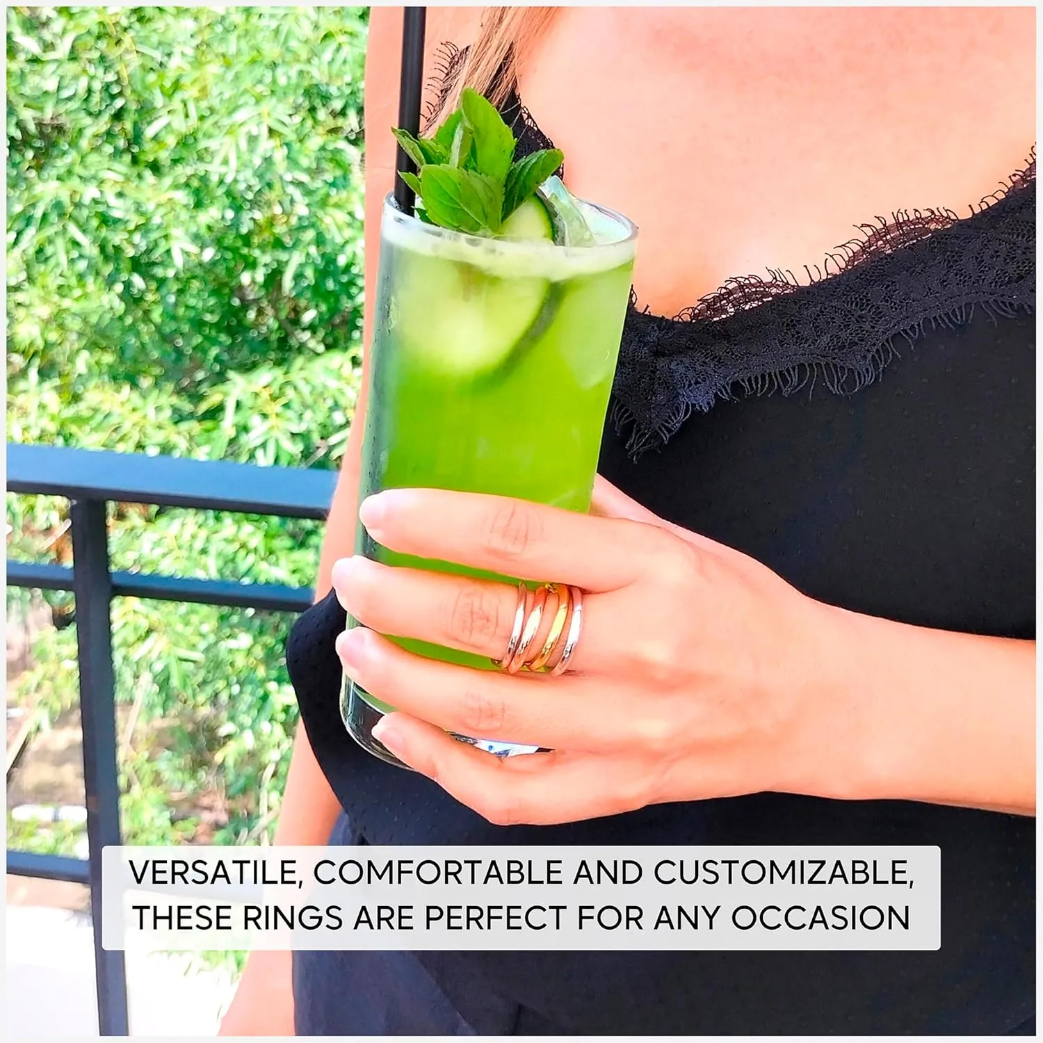 5 Bands Stackable Rings for Women - 14K Gold Plated and Zirconia Stacking Rings, Tarnish Resistant, Elegant and Durable