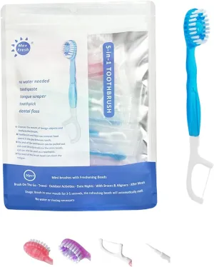 5 in 1 Mini Toothbrush & Floss & Tongue Scraper & Toothpick Set, Portable Disposable Toothbrush with Toothpaste, Oral Care for Travel Work (Mint)