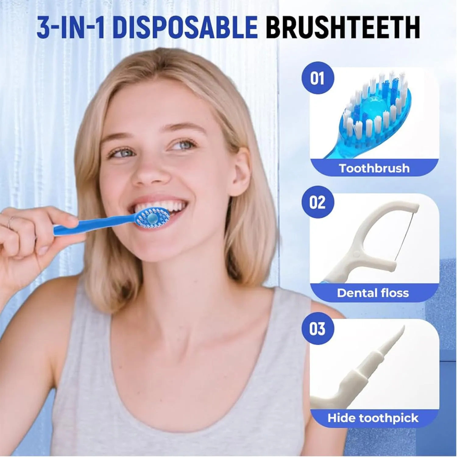 5 in 1 Mini Toothbrush & Floss & Tongue Scraper & Toothpick Set, Portable Disposable Toothbrush with Toothpaste, Oral Care for Travel Work (Mint)