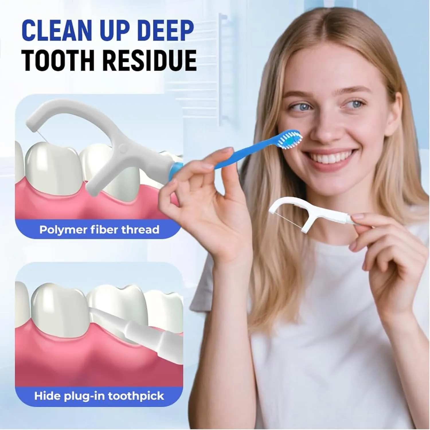 5 in 1 Mini Toothbrush & Floss & Tongue Scraper & Toothpick Set, Portable Disposable Toothbrush with Toothpaste, Oral Care for Travel Work (Mint)