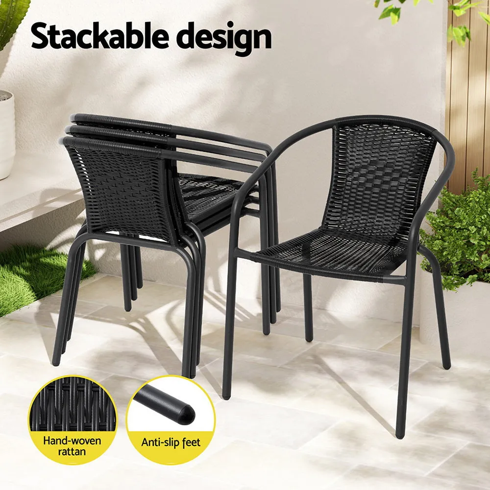 5 PC Steel & Rattan Outdoor Dining Set - Black
