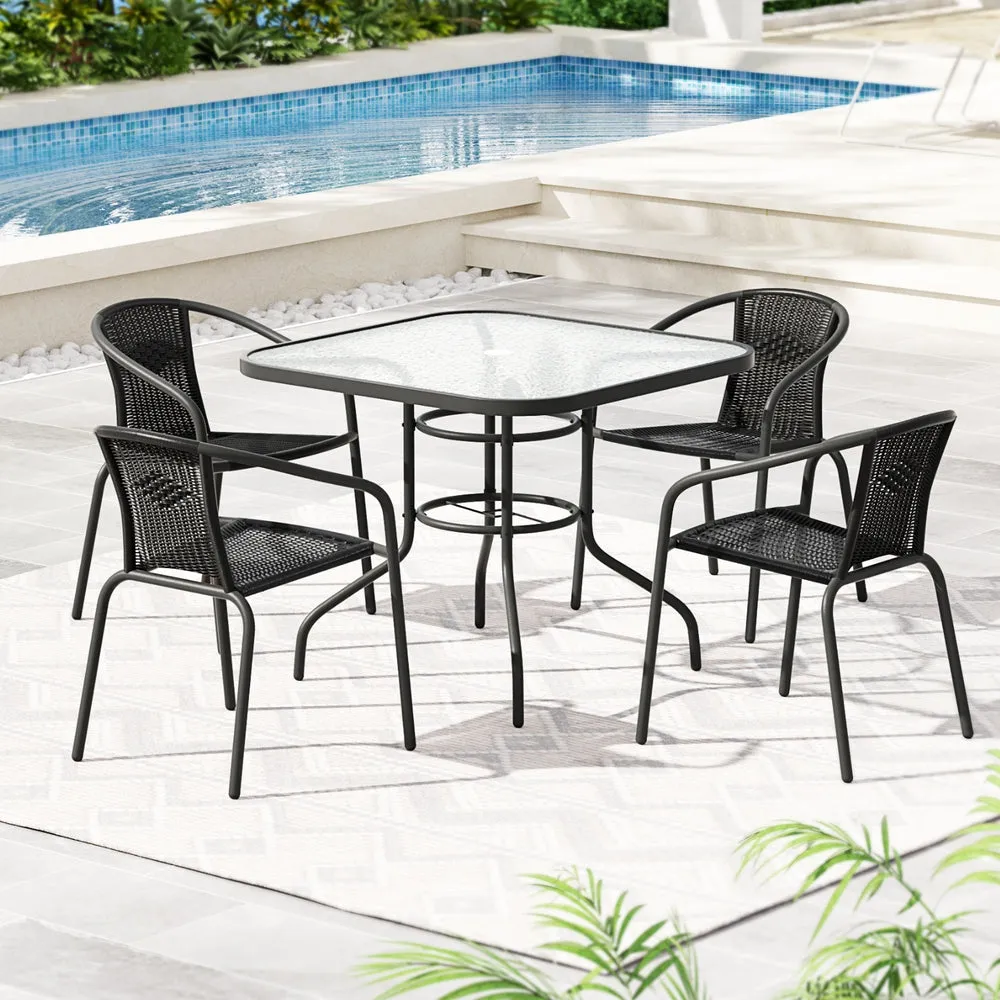 5 PC Steel & Rattan Outdoor Dining Set - Black