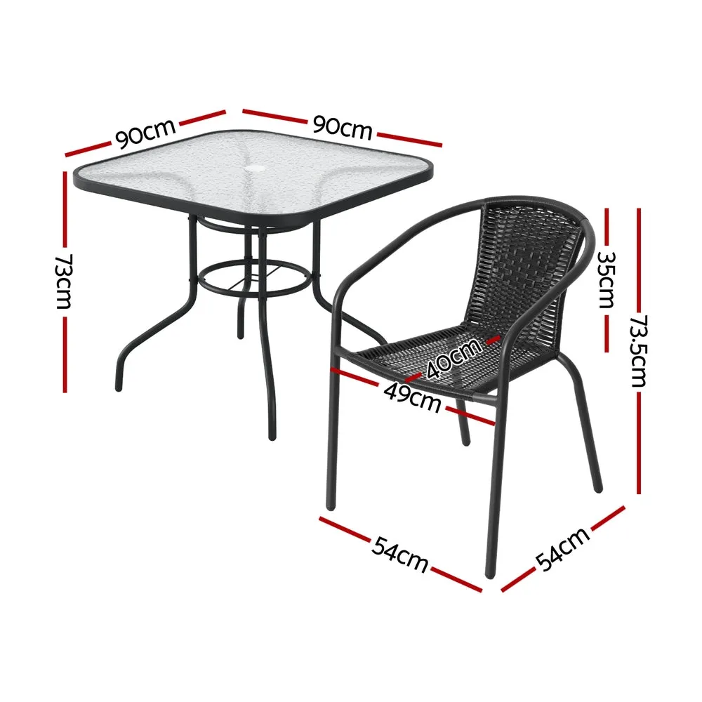 5 PC Steel & Rattan Outdoor Dining Set - Black