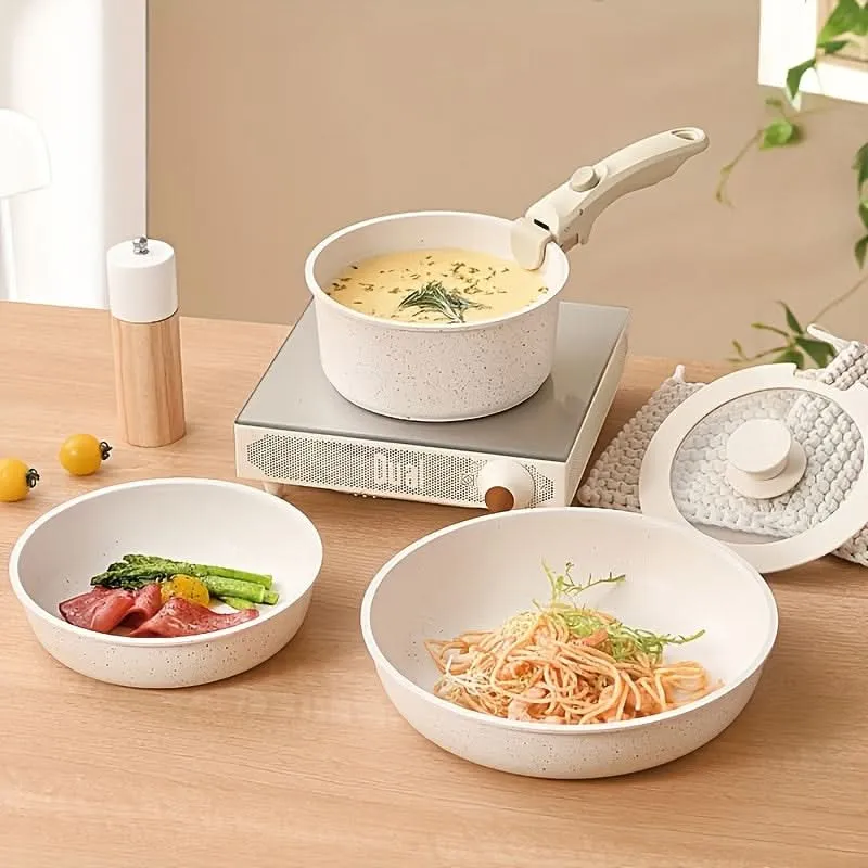 5-Piece Non-Stick Aluminum Cookware Set - Ivory