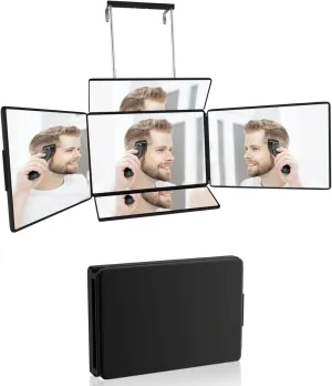 5 Way Mirror for Self Hair Cutting & Shaving, 360 Makeup Mirror with Height Adjustment for Braiding & Styling (Black)
