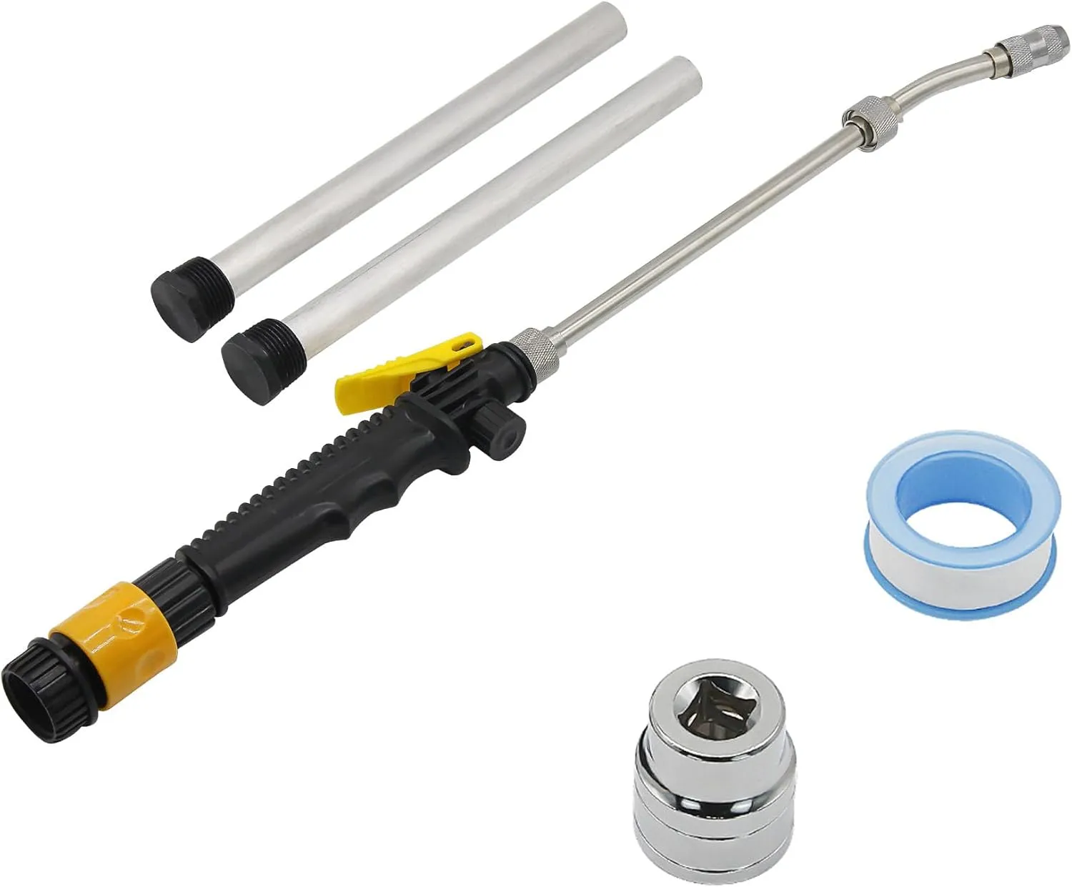 5PCS RV Water Heater Anode Rod & Flush Wand with Element Socket Set 9.25"L x 3/4"NPT Thread Magnesium Rod for Suburban, Mor-Flo, Camper Hot Water Tank Cleaning Rinser with Dual Hex Wrench