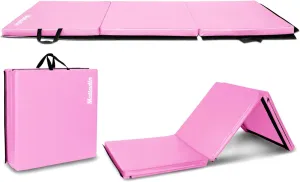 6' Folding Tri-fold Gymnastics Gym Exercise Aerobics Mat, 6ft x 2ft x 2in PU Leather Tumbling Mats with Hook & Loop Fastener for Stretching Yoga Cheerleading Martial Arts