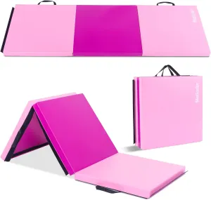 6' Folding Tri-fold Gymnastics Gym Exercise Aerobics Mat, 6ft x 2ft x 2in PU Leather Tumbling Mats with Hook & Loop Fastener for Stretching Yoga Cheerleading Martial Arts