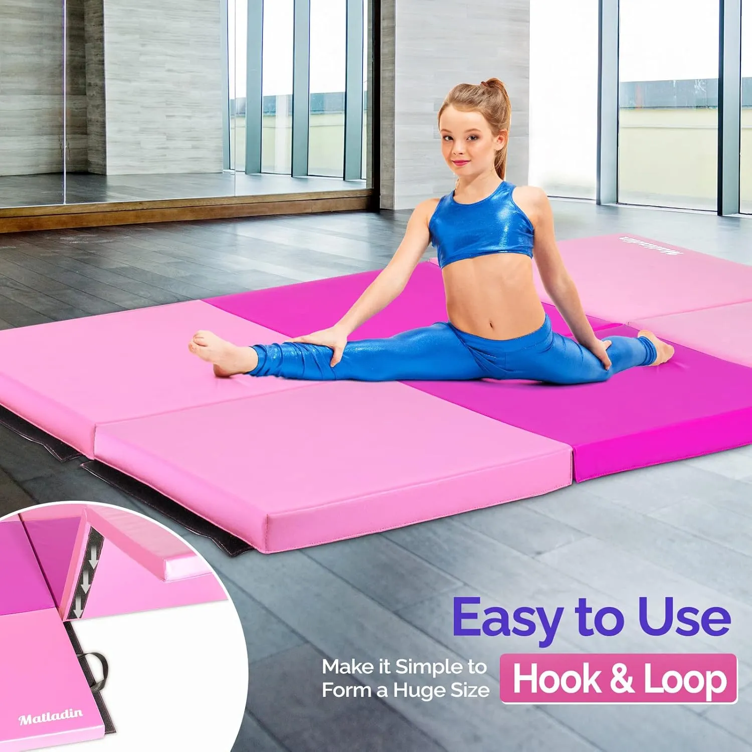 6' Folding Tri-fold Gymnastics Gym Exercise Aerobics Mat, 6ft x 2ft x 2in PU Leather Tumbling Mats with Hook & Loop Fastener for Stretching Yoga Cheerleading Martial Arts