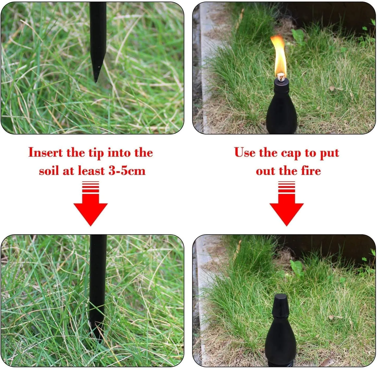 6 Pack Metal Citronella Torches, Torches Garden for Outside 60 inch Flickering Flame Citronella Outdoor Light Torch,Metal Torches for Outside, Camping Patio Pathway Table Torch(Jet Black)