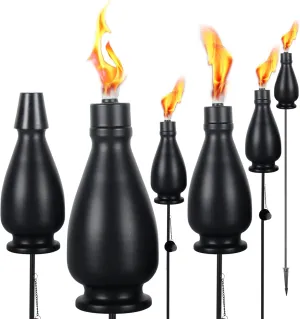 6 Pack Metal Citronella Torches, Torches Garden for Outside 60 inch Flickering Flame Citronella Outdoor Light Torch,Metal Torches for Outside, Camping Patio Pathway Table Torch(Jet Black)