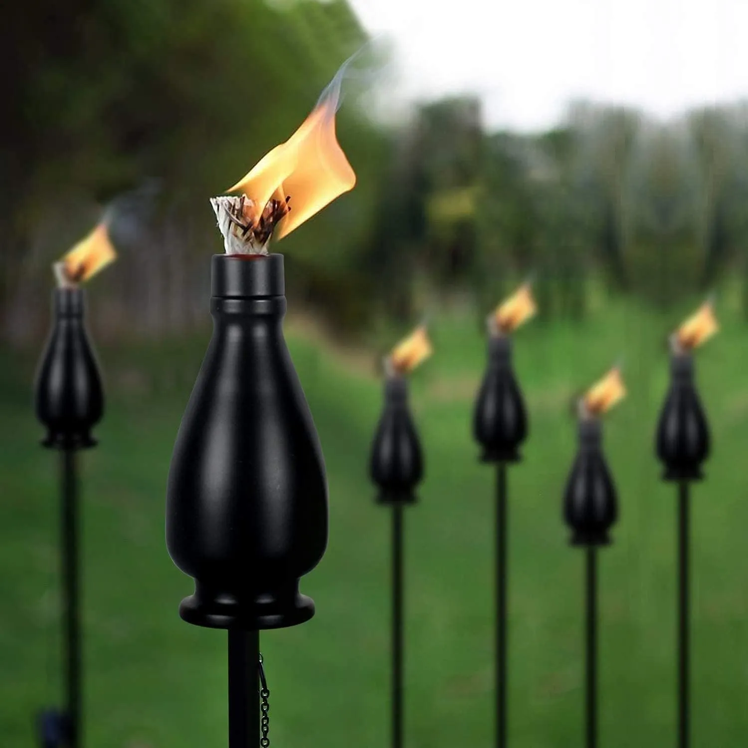 6 Pack Metal Citronella Torches, Torches Garden for Outside 60 inch Flickering Flame Citronella Outdoor Light Torch,Metal Torches for Outside, Camping Patio Pathway Table Torch(Jet Black)