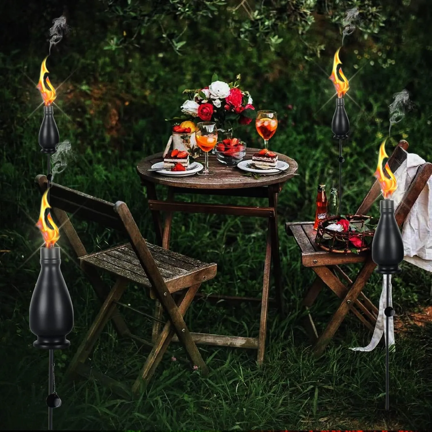 6 Pack Metal Citronella Torches, Torches Garden for Outside 60 inch Flickering Flame Citronella Outdoor Light Torch,Metal Torches for Outside, Camping Patio Pathway Table Torch(Jet Black)
